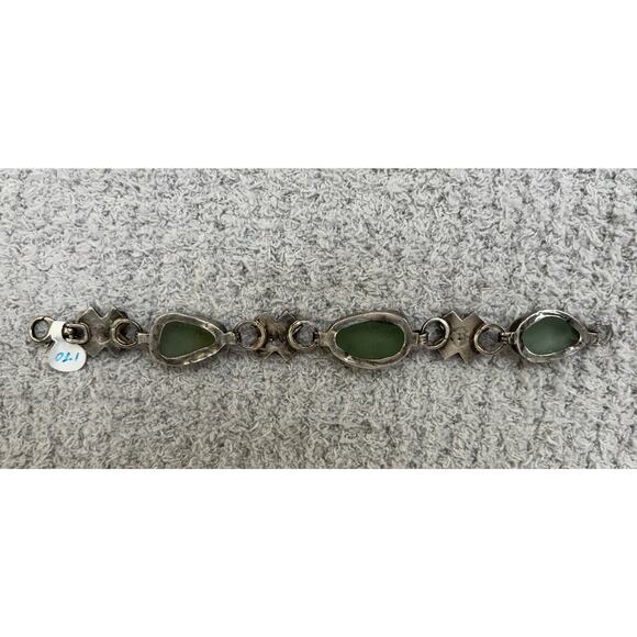 Silver Green Sea Glass & Pearl Link Bracelet 7.75" AS IS #65109 - Picture 6 of 6